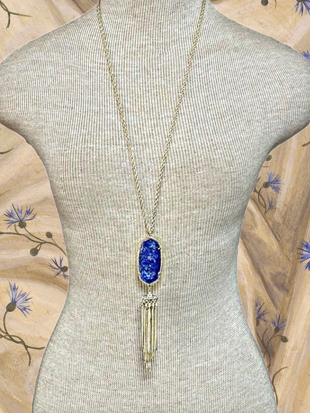 Kendra Scott Rayne Long Pendant Necklace with Raw Lapis Blue Druzy